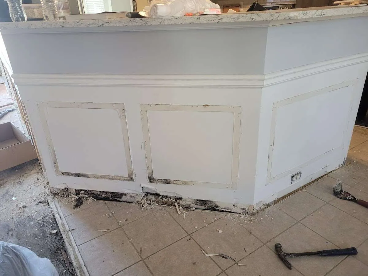 Water damage and mold on kitchen during Burst Pipe Cleanup in Thibodaux